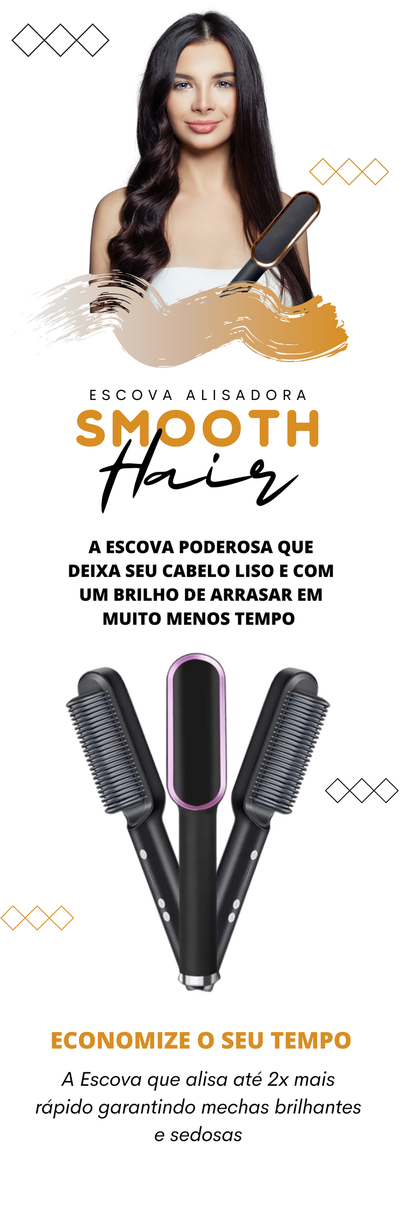 Escova De Cabelo Elétrica 3 em 1 Aquecimento Alisador